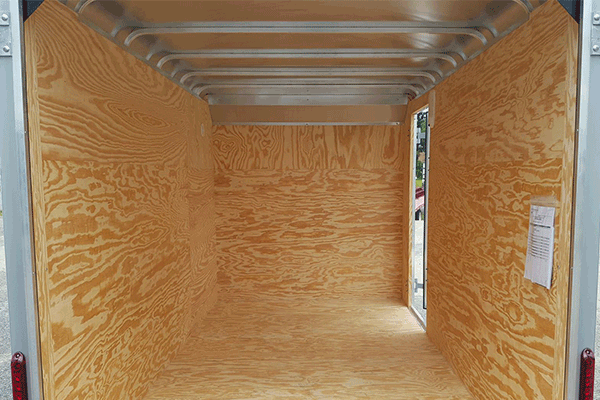 plywood interior of trailer