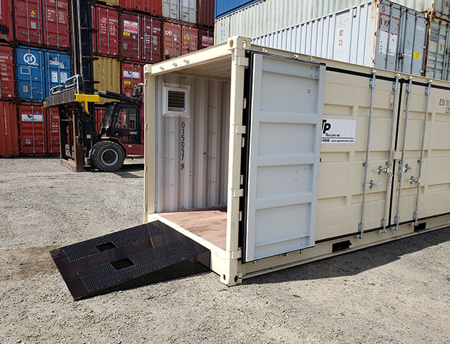 shipping container conversion with custom ramp