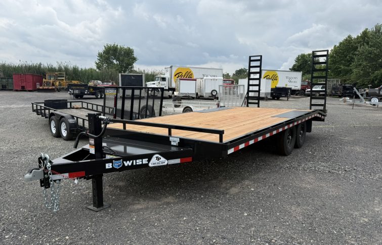 14K deckover equipment trailer; black trailer with wood deck over wheels